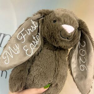 Brown Plush Bunny Stuffed Animal - My First Easter Embroidered Ears